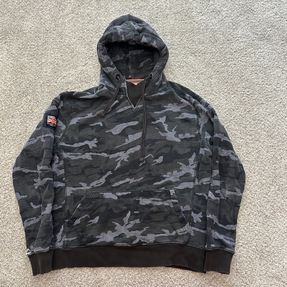 Superdry Hoodie XL Grey Black Camo Military‎ International M20009TP Pullover